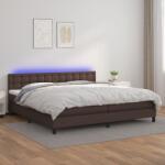 vidaXL Pat cu arcuri, saltea și LED, maro, 200x200cm, piele ecologică (3134246)
