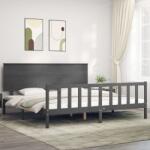 vidaXL Cadru de pat cu tăblie Super King Size, gri, lemn masiv (3193418)