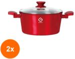 Grunberg Set 2 x Cratita din Aluminiu, Ceramica Marmorata, cu Capac, compatibila plita inductie, 28x12.50 cm, 6 l, Grunberg (GUJ-2xGR8328)