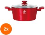 Grunberg Set 2 x Cratita din Aluminiu, Ceramica Marmorata, 24 x 12 cm, 4.3 l, cu Capac din Sticla, Grunberg (GUJ-2xGR8324)