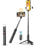 Q12s - Trepied și selfie stick - telecomandă Bluetooth detașabilă | 750 mm lungime | Iluminare LED și blitz | tulpină puternică din aluminiu (Q12s)