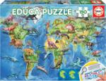Educa - Puzzle Mapa sveta s dinosaurami - 150 piese Puzzle