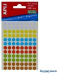 APLI Etikett, 8 mm, kör, kézzel írható, színes, APLI, vegyes színek, 288 etikett/csomag (LCA2092) - kecskemetirodaszer
