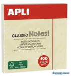 APLI Öntapadó jegyzettömb, 75x75 mm, 100 lap, APLI "Classic", sárga (LNP10975) - kecskemetirodaszer