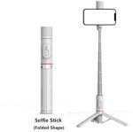 Q12s - Tripod és szelfi bot - kivehető Bluetooth távirányító | 750mm hossz | LED világítás és vaku | erős alumínium szár - fehér