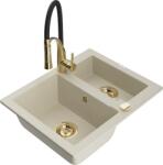 Mexen Carlos, 1, 5 kamrás gránit mosogató 582x475x177 mm és Aster mosogató csaptelep, bézs, 6518-69-73450-57-G (6518-69-73450-57-G)