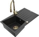 Mexen Cesar, 1 kamrás gránit mosogató 775x470x190 mm és Savita mosogató csaptelep, fekete-ezüst metál, 6514-73-672601-50 (6514-73-672601-50)