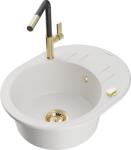 Mexen Kevin, 1 kamrás gránit mosogató 586x458x190 mm és Flora mosogató csaptelep, fehér, 6517-20-670401-57-G (6517-20-670401-57-G)