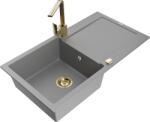 Mexen Leo, gránit mosogató 900x500x190 mm, 1 kamrás, szürke, arany szifonnal és arany Rita mosogató csapteleppel, 6501-71-670300-50 (6501-71-670300-50)