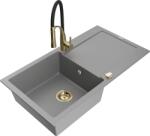 Mexen Leo, gránit mosogató 900x500x190 mm, 1 kamrás és Aster mosogató csaptelep, szürke, 6501-71-73450-57-G (6501-71-73450-57-G)