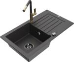 Mexen Pablo, 1 rekeszes gránit mosogató 752x436x161 mm és Flora mosogató csaptelep, fekete foltos, 6510-76-670401-75-B (6510-76-670401-75-B)