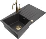 Mexen Cesar, 1 rekeszes gránit mosogató 775x470x190 mm és mosogató csaptelep Carla, fekete foltos, 6514-76-670700-50 (6514-76-670700-50)