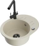 Mexen Kevin, gránit mosogató 586x458x190 mm, 1 kamrás és fekete Duero csaptelep, bézs, 6517-69-671600-70 (6517-69-671600-70)