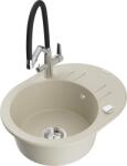 Mexen Kevin, gránit mosogató 586x458x190 mm, 1 kamrás és fehér Duo csaptelep, bézs, 6517-69-671701-07 (6517-69-671701-07)