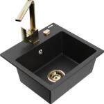 Mexen Milo, 1 kamrás gránit mosogató 435x410x171 mm és Rita arany csaptelep, fekete-ezüst metál, 6505-73-670300-50 (6505-73-670300-50)