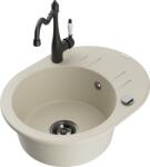 Mexen Kevin, gránit mosogató 586x458x190 mm, 1 kamrás és mosogató csaptelep Carla, bézs, 6517-69-670700-70 (6517-69-670700-70)