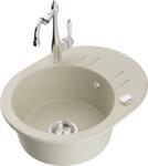Mexen Kevin, gránit mosogató 586x458x190 mm, 1 kamrás és mosogató csaptelep Carla, bézs, 6517-69-670700-00 (6517-69-670700-00)