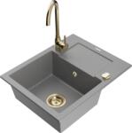 Mexen Enzo, gránit mosogató 576x465x174 mm, 1 kamrás, Telma arany csaptelep, szürke, 6506-71-670200-50 (6506-71-670200-50)
