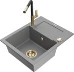 Mexen Enzo, 1 kamrás gránit mosogató 576x465x174 mm és Flora mosogató csaptelep, szürke, 6506-71-670401-57-G (6506-71-670401-57-G)