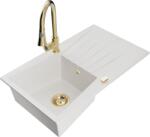 Mexen Cesar, 1 kamrás gránit mosogató 775x470x190 mm és Elia mosogató csaptelep, fehér, 6514-20-670101-50 (6514-20-670101-50)