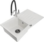 Mexen Cesar, 1 kamrás gránit mosogató 775x470x190 mm és Duo mosogató csaptelep, fehér, 6514-20-671701-07-B (6514-20-671701-07-B)