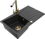 Mexen Cesar, gránit mosogató 775x470x190 mm, 1 kamrás és arany Duero csaptelep, fekete - ezüst metál, 6514-73-671600-50 (6514-73-671600-50)