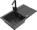 Mexen Pablo, gránit mosogató 752x436x161 mm, 1 kamrás és fekete csaptelep Rita, fekete foltos, 6510-76-670300-70-B (6510-76-670300-70-B)