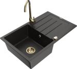 Mexen Bruno, 1 kamrás gránit mosogató csepptálcával 80x50 cm Telma konyhai csapteleppel, fekete-arany, 6513-75-670200-50 (6513-75-670200-50)