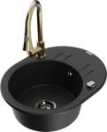 Mexen Kevin, 1 kamrás gránit mosogató 586x458x190 mm és Elia mosogató csaptelep, fekete, 6517-77-670101-50-B (6517-77-670101-50-B)