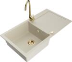 Mexen Leo, gránit mosogató 900x500x190 mm, 1 kamrás és arany Telma csaptelep, bézs, 6501-69-670200-50 (6501-69-670200-50)