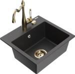 Mexen Milo, gránit mosogató 435x410x171 mm, 1 kamrás és Carla mosogató csaptelep, fekete foltos, 6505-76-670700-50 (6505-76-670700-50)