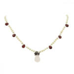  Tenyésztett gyöngy nyaklánc gránát és rózsakvarc gyöngyökkel