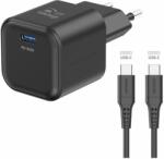 SWISSTEN GaN 1x USB-C 35 W Power Delivery töltőfej + USB-C/USB-C 1, 2 m adatkábel, fekete (22070230)