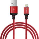  USB töltő- és adatkábel, Lightning, 100 cm, 2400 mA, törésgátlóval, gyorstöltés, cipőfűző minta, Hoco X14 Time Speed, piros