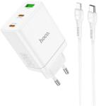 hoco. N33 hálózati töltő USB+2 Type-C aljzat (35W, PD gyorstöltő 3.0 + lightning kábel) FEHÉR (N33_W_LIGHTNING-TYPE-C)