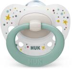 Nuk Силиконова залъгалка NUK - Signature, 0-6 месеца, Бяла със Зелено + кутийка за съхранение и стерилизация (10730618-Бяла със зелена дръжка)