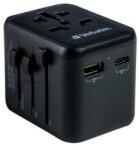 Verbatim Utazó adapter, univerzális, USB-A(QC 3.0)/USB-C(PD20W)2xUSB, VERBATIM UTA-02 (49544)