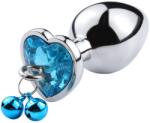 Passion Labs Dop Anal Small Heart Shape cu Clopotei Ring My Bells, Metal, Argintiu/Albastru, 7 cm, Passion Labs