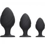 Ouch! Kit 3 Dopuri Swirled Butt Plug Silicon Negru