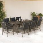 vidaXL Set mobilier grădină cu perne, 9 piese, gri, poliratan (3212061)