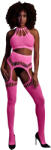 Ouch! Glow in the Dark Two Piece with Crop Top and Stockings Neon Pink S/M/L