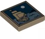 LEGO® 3068bpb0408c69 - LEGO sötét krémszínű csempe 2 x 2 méretű vitorláshajó és hold mintával (3068bpb0408c69)
