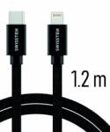 SWISSTEN adat- és töltőkábel textil bevonattal, USB-C/lightning, 1, 2 m, fekete (71525201)