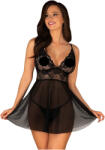 Obsessive Idillia - lenge, csipkés hálóing és tanga (fekete) (92670300005) - szexaruhaz