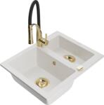 Mexen Carlos, 1, 5 kamrás gránit mosogató 582x475x177 mm és Aster mosogató csaptelep, fehér, 6518-20-73450-57-G (6518-20-73450-57-G)