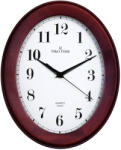 TIKO TIME fa falióra, quartz, sweep (halk járású) szerkezet, ovál alakú 30 cm, mahagóni színű tok, fehér arab számos számlap (7647-4)