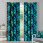 Mondo Italia Függöny szalaggal 140x250 cm türkizzöld, egzotikus levelek