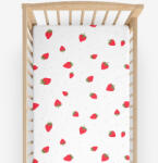 Goldea gyermek körgumis pamut lepedő kiságyba - friss szamócák 60 x 120 cm