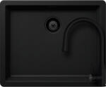SCHOCK Schock Greenwich N-100L konyhai mosogatótálca 556 x 456 mm Cristadur Puro, intenzív fekete és szűrőkosár, túlfolyó takaró és Schock Kavus konyhai csaptelep kihúzható fejjel Puro (GRN10LPUKVEPUR)