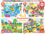 Educa - Puzzle 4x puzzle Deň v škole - 40 - 99 piese Puzzle